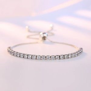 Adjustable Tennis Bracelets Shiny Crystal Silver Color Chain Bangle & Bracelet